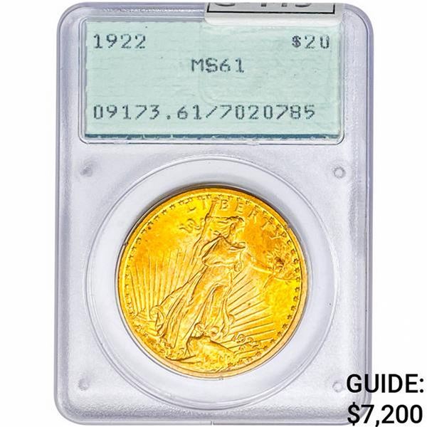 1922 $20 Gold Double Eagle PCGS MS61