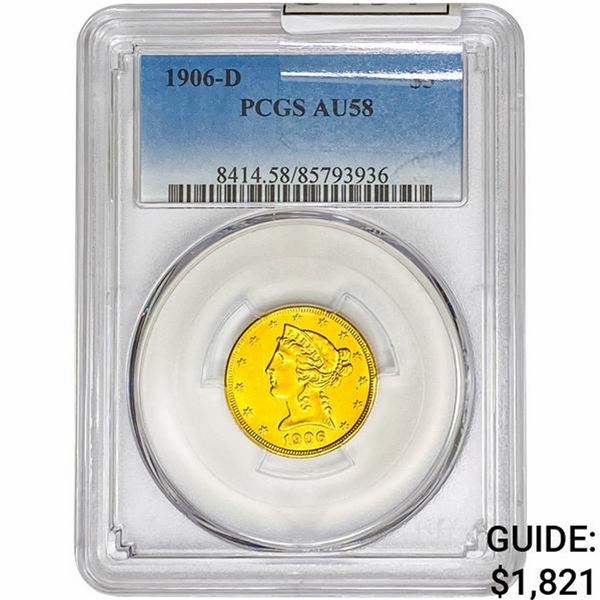 1906-D $5 Gold Half Eagle PCGS AU58