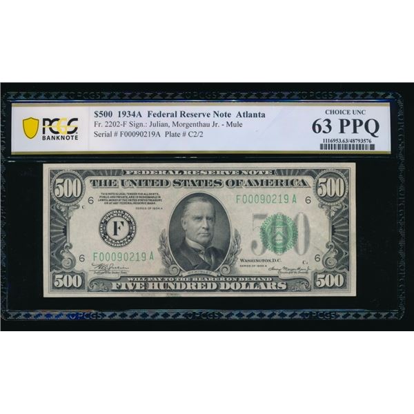 1934A $500 Atlanta FRN PCGS 63PPQ