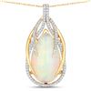 Image 1 : 14KT Yellow Gold Opal and Diamond Pendant with Chain