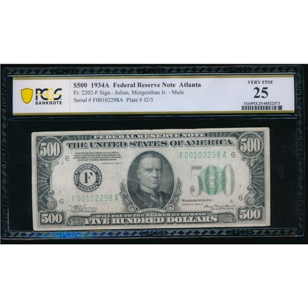 1934A $500 Atlanta FRN PCGS 25