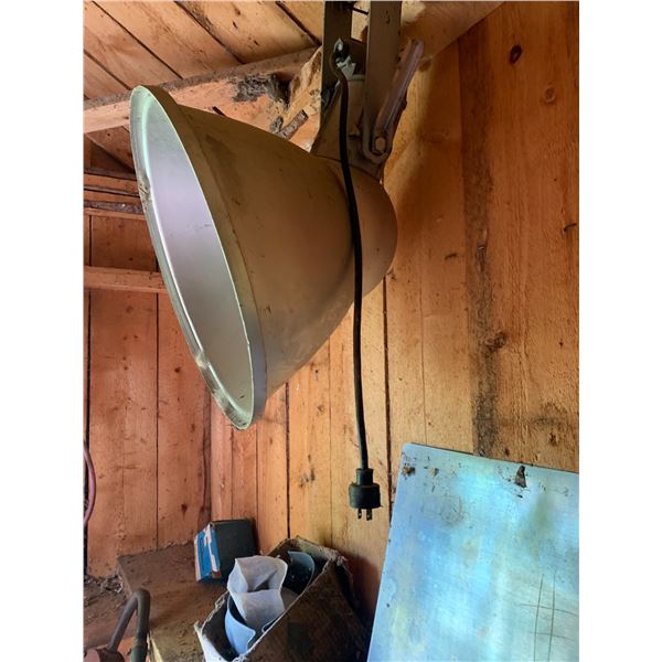 Light, skis, misc. on wall