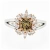 Image 5 : NEW Plat 14k Gold GIA Fancy Yellow Brown Solitaire w/ Marquise Diamond Halo Ring
