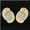 Image 2 : Vintage 18k Yellow Gold 2.15 ctw Pave Diamond Domed Swirl Earrings w/ 14k Backs