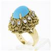 Image 9 : Vintage 14k Gold Cabochon Turquoise.36 ctw Diamond Textured Layered Cocktail Rin