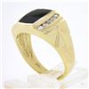 Image 9 : Mens 14K Gold .35 ctw Inlaid Black Onyx w/ Diamond Channel Polished Wide Band Ri