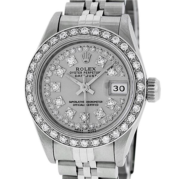 Rolex Ladies Quickset Stainless Steel Slate Grey Diamond Datejust Wristwatch 26M