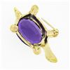 Image 4 : Vintage 14k Yellow Gold 11 ctw Oval Amethyst Diamond Turtle Tortoise Pin Brooch