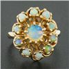 Image 2 : Estate Solid 14K Yellow Gold Round Cabochon Prong Set Opal Cluster Flower Ring