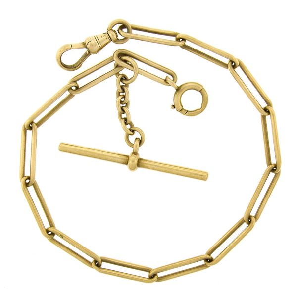 Men's Antique Art Nouveau 14k Yellow Gold Paperclip Link 9.5" Pocket Watch Chain