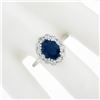 Image 3 : NEW 18k White Gold 3.39 ctw SSEF Oval Sapphire & Diamond Halo Engagement Ring