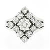 Image 4 : Vintage 14K White Gold 2.04 ctw Old Transitional Cut Diamond Lozenge Platter Rin