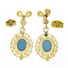 Image 4 : Vintage 14k Gold Oval Cabochon Blue Turquoise Open Textured Drop Dangle Earrings