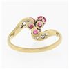 Image 6 : Antique Victorian 14k Gold GIA NO HEAT Pink Spinel Cluster & Diamond Bypass Ring