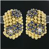 Image 2 : Vintage 18k Gold 4.67 ctw Sapphire & Diamond Flower 7 Row Bead Wide Cuff Earring