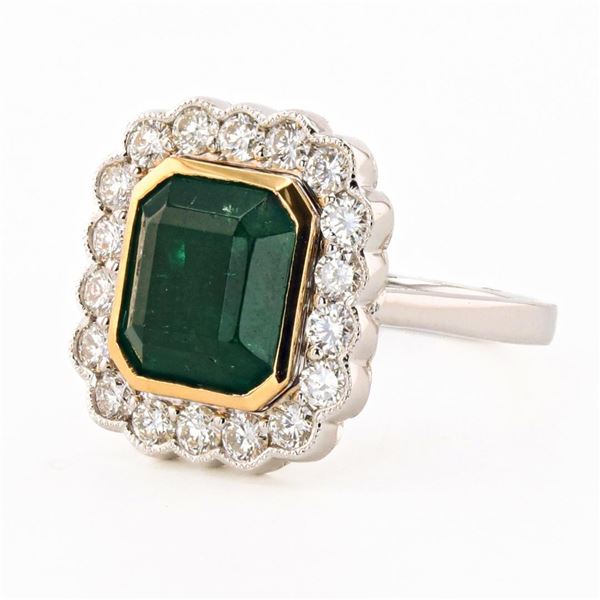 3.58 ctw Emerald and 0.87 ctw Diamond 18K Yellow and White Gold Ring