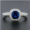 Image 3 : Platinum GIA NO HEAT Cushion Sapphire Solitaire w/ Diamond Halo Engagement Ring