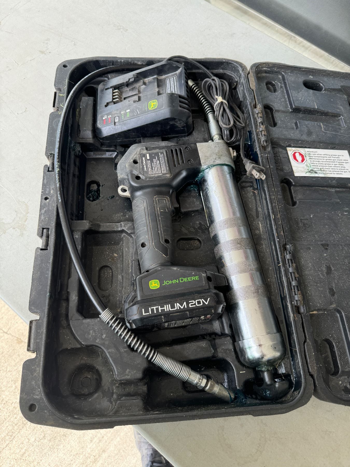John Deere grease gun with battery and charger
