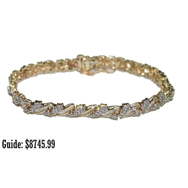 10k Gold 3 ct TDW Diamond Bracelet 7" Length
