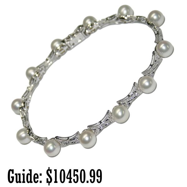 14k White Gold 0.15 ct Diamond  6 mm Pearls