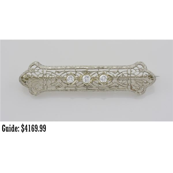 14K White Gold Vintage Diamond Brooch 0.20tdw