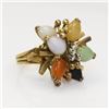 Image 2 : 14k Gold Diamond Jade Multi Color Ring - Size