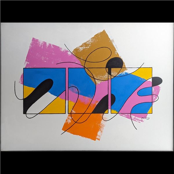 Large American Jon Henry 1916-90 Acrylic Abstract Painting Titled "Tiffany Series #166" 1989