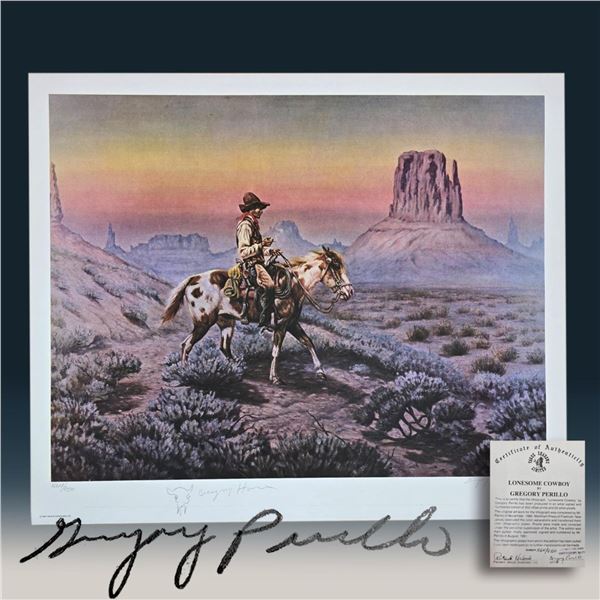 Gregory Perillo 1927-2021 Signed Limited Ed. Lithograph With COA "LONESOME COWBOY"