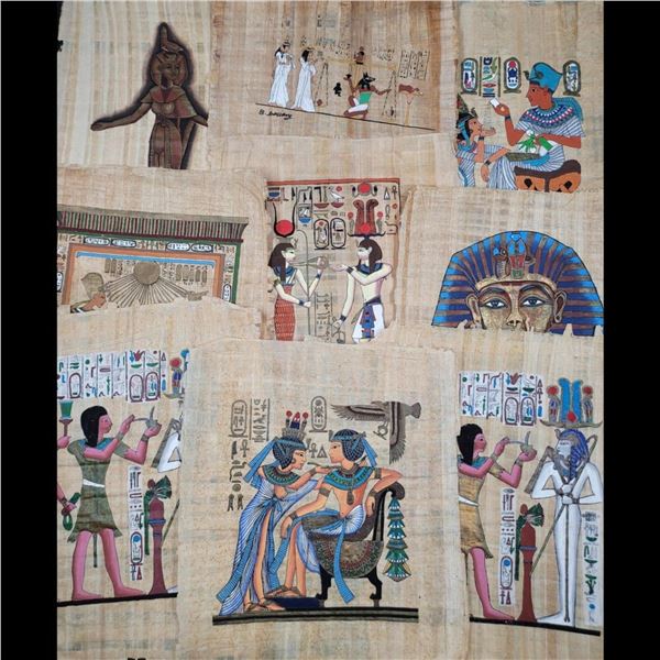 Collection Of 9 Egyptian Paintings On Papyrus