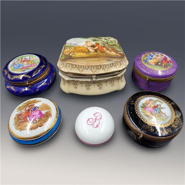 Lot Of 6 Porcelain Dresser Boxes One Ginori