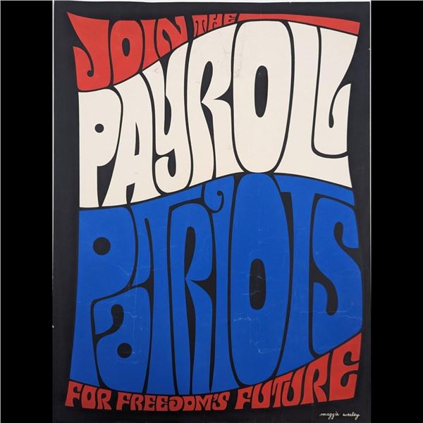 Signed Nasa Lockheed Artist Maggie Wesley Vintage Poster "Join The Payroll Patriots", 1950-1960s