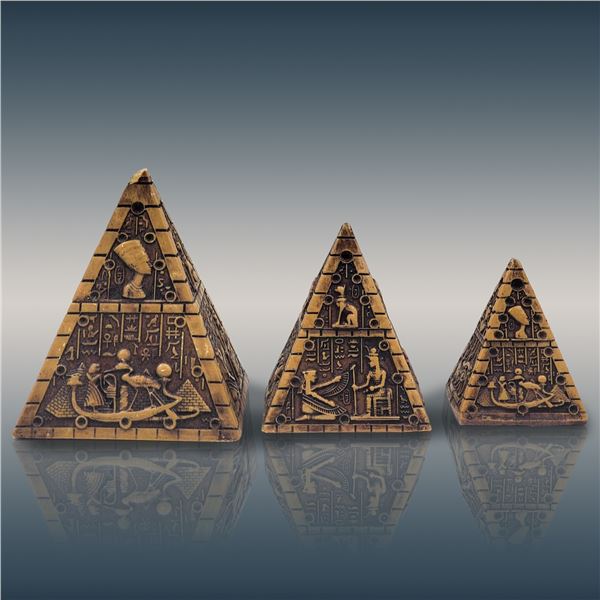 Lot Of 3 Egyptian Decorative Pyramid Sculptures