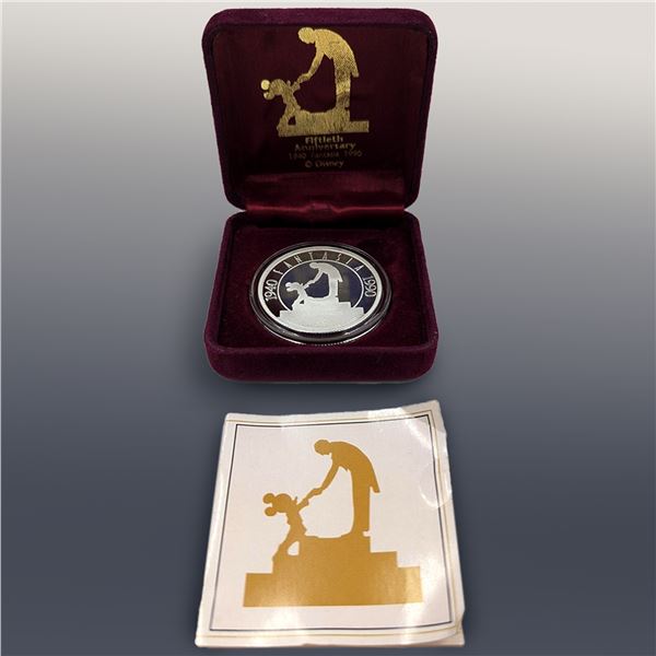 Disney Fifth Anniversary Limited Ed. .999 Fine Silver Fantasia Coin With COA And Box, 1 Troy Ounce