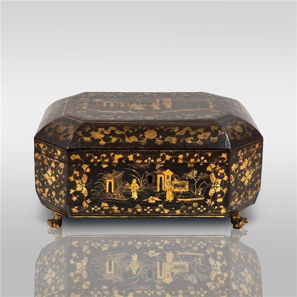 A 19th C Chinese Export Gilt Painted And Lacquered Box (SEWING BOX)