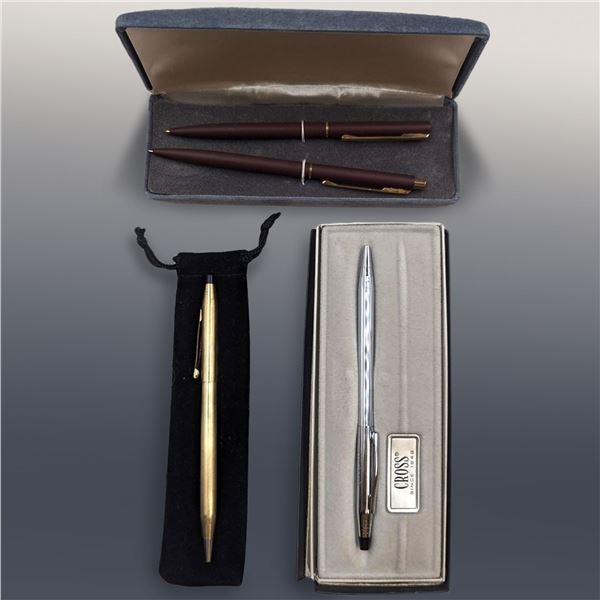 Lot Of 4 Vintage Cross Pens In Original Boxes, One Marked 10K Gold