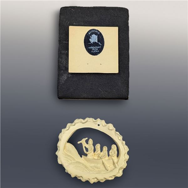 Vintage Handcrafted Alaskan Eskimo Carved Pendant Made Of Ground Moose Horn And Resin