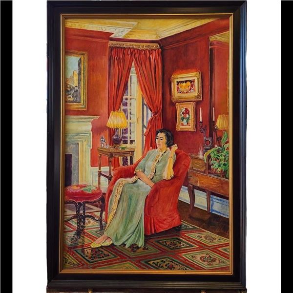 American New York-Lilian MacKendrick 1906-1987 O/C Interior Painting Seated Lady