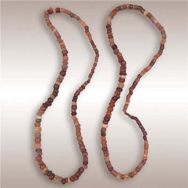 Pair Of Antique Carved Carnelian Beaded Necklaces