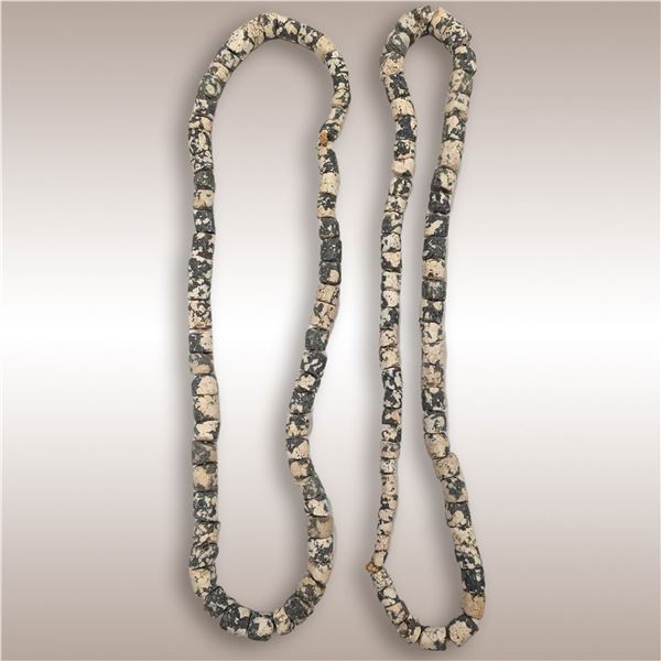 Pair Of Antique African Dogon Carved Granite Stone Beaded Necklaces