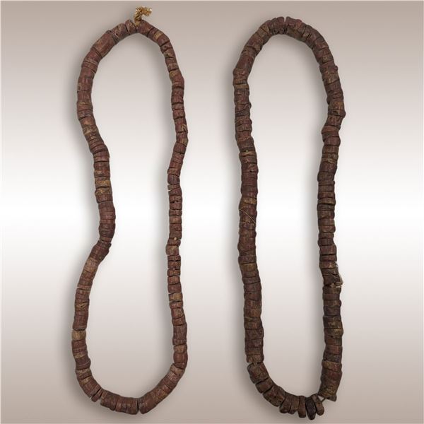 Pair Of Large Antique African Hand Cut Bauxite Beaded Necklace