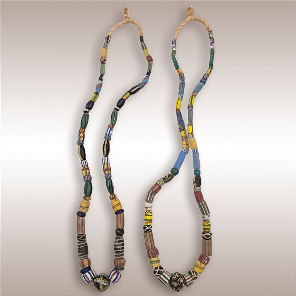 Pair Of Handmade Assorted African Trade Beads Necklaces