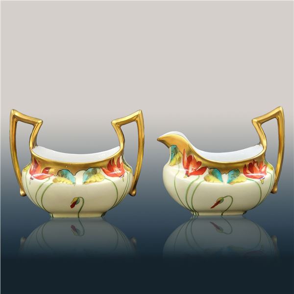 T&V Limoges Sugar & Creamer Signed N.R. Gifford