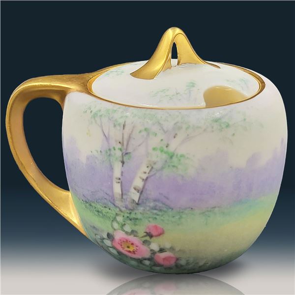Pickard Hand Painted Wildwood Mustard Pot With Lid Signed F. James