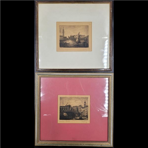 Pair Of Framed Pencil Signed Etchings