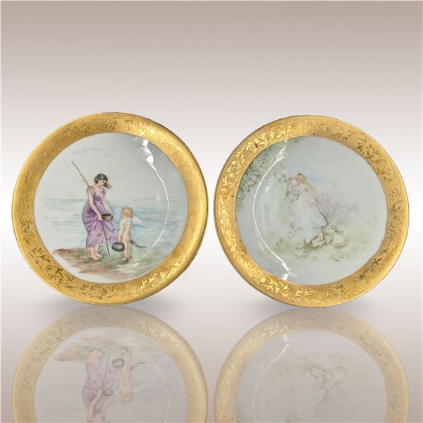 Pair Of T&V Limoges Portrait Plates With Gold Etched Borders