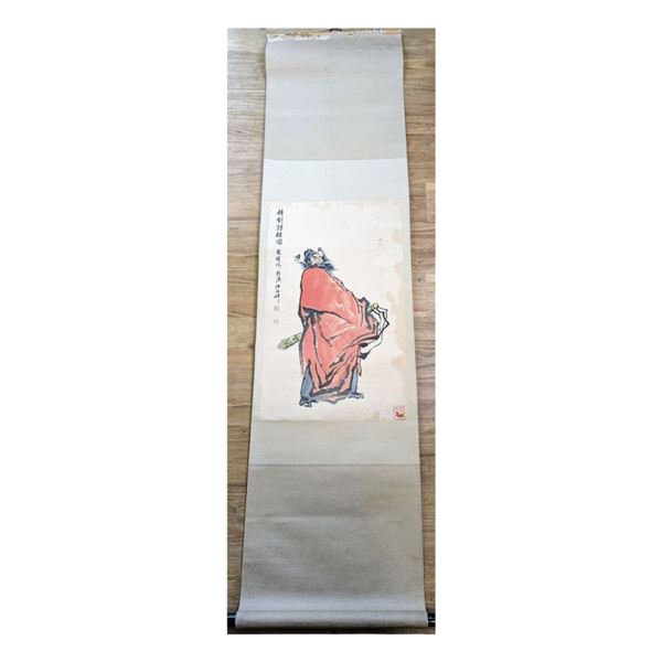 A Chinese Scroll With Calligraphy And Seal Marks, Age Unknown Ink And Watercolor