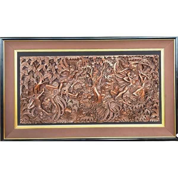 A Massive Hand Carved Wood Relief From Bali One Large Piece Of Wood Finely Carved