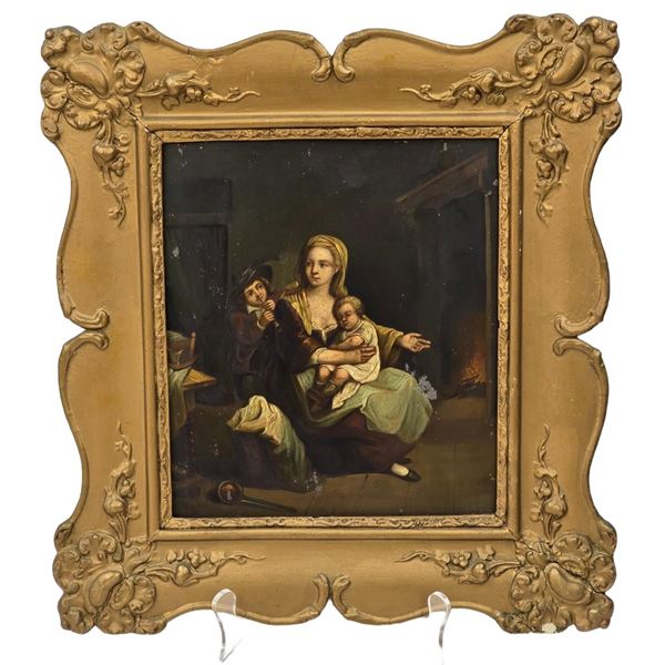 Early Interior Painting On Copper In Manner Of Willem Van Mieris Dutch 1662-1747