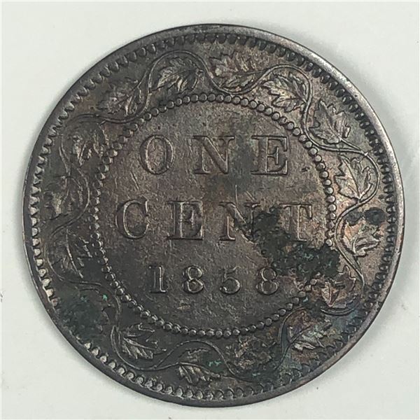 Canadian Large Cent 1858 VF++ Full Stem