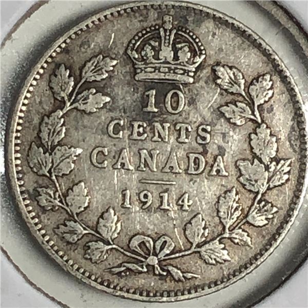 Canadian .10 Cent Dime 1914 VF